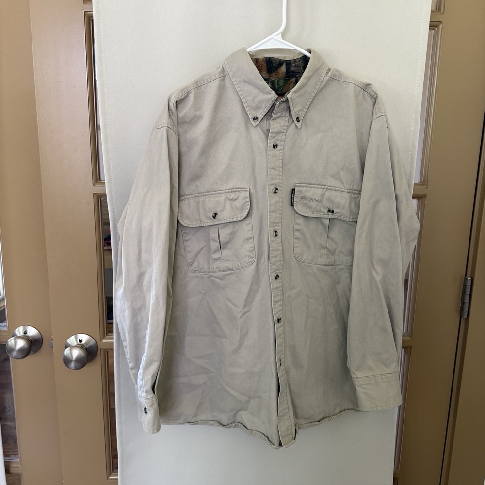 Remington Men's XL Tan Beige Cotton Vintage Long Sleeve‎ Button Down Shirt